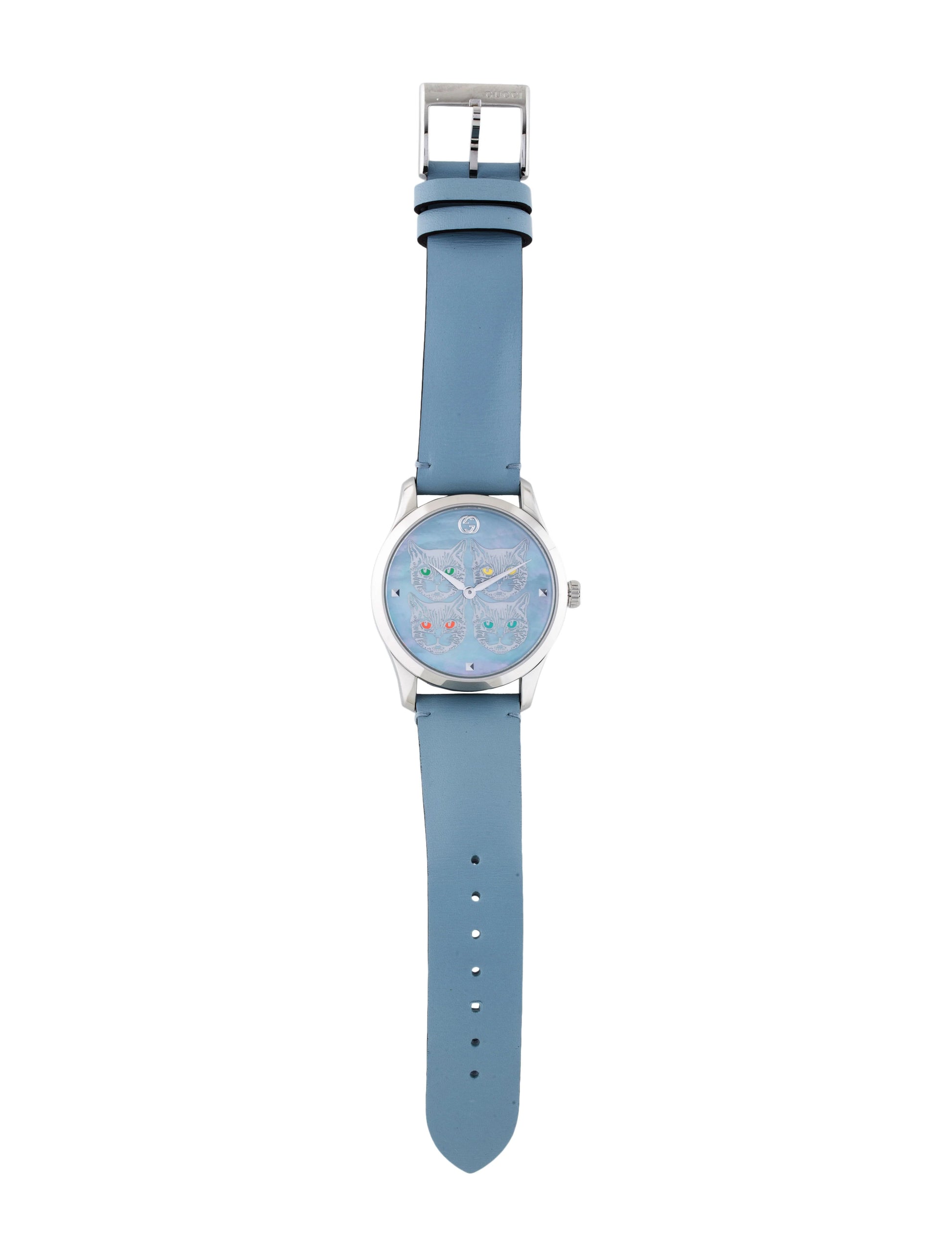 Gucci G Timeless Mother of Pearl Blue Dial Blue Leather Strap Watch For Women - YA1264124