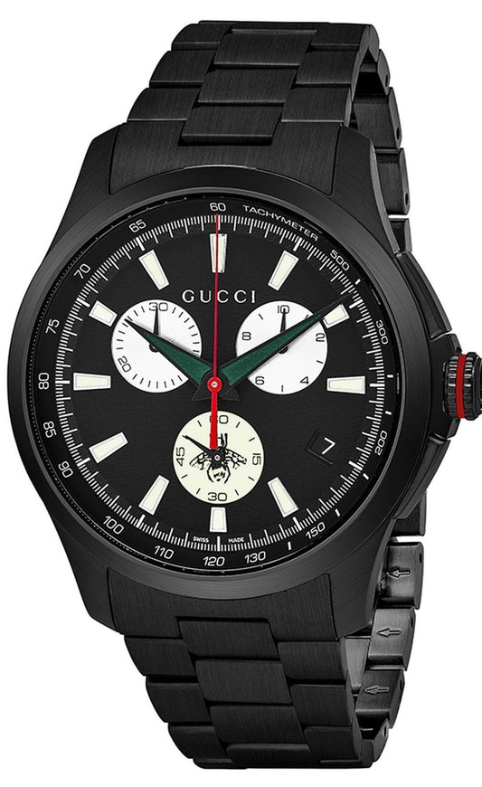 Gucci G Timeless Chronograph Quartz Black Dial Black Steel Strap Watch For Men - YA126268