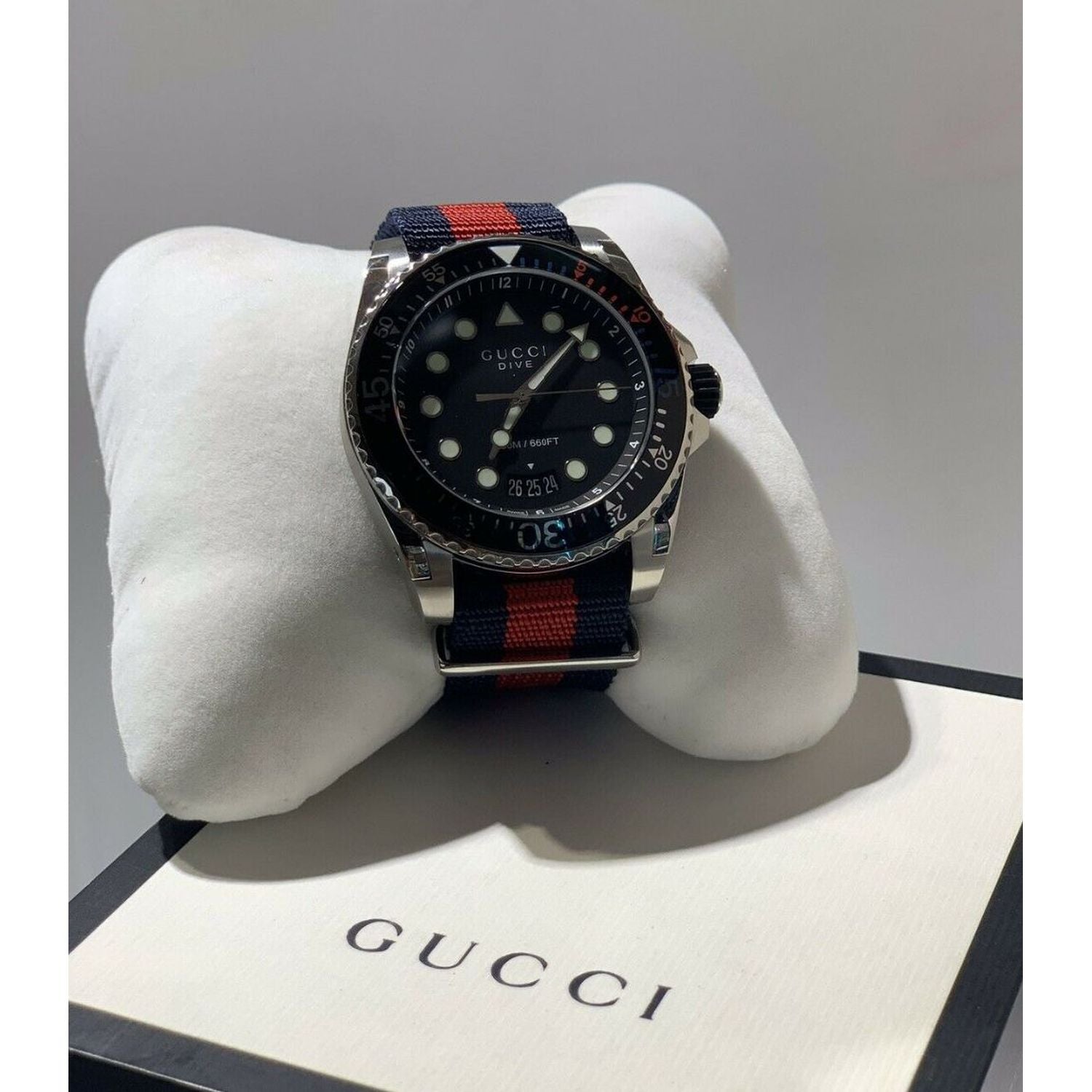 Gucci Dive Quartz Black Dial Two Tone Nylon Strap Watch For Men - YA136210