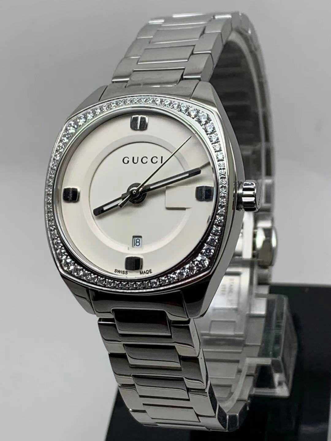 Gucci G Frame White Dial Stainless Steel Diamond Watch For Women - YA142506