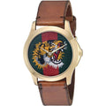 Gucci Le Marché Des Merveilles Tiger Green Red Dial Brown Leather Strap Unisex Watch - YA126497