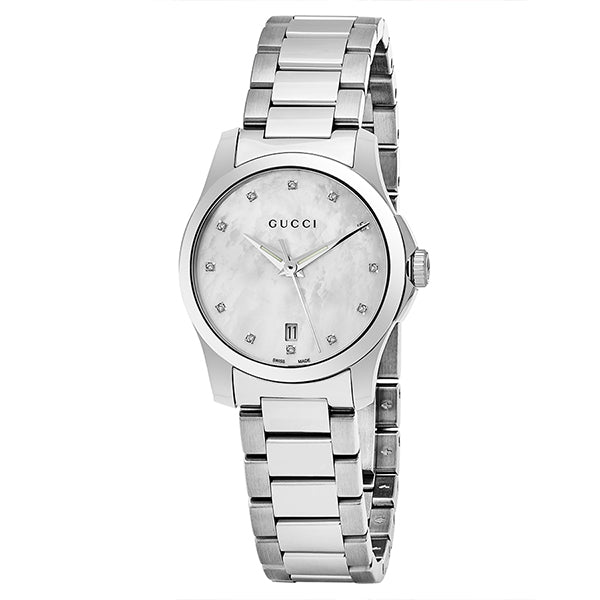 Gucci G Timeless Silver Stainless Steel Mother of Pearl Dial Quartz Watch For Women - YA126542