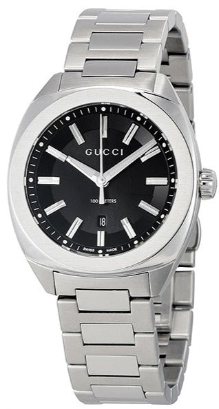 Gucci GG2570 Quartz Black Dial Silver Steel Strap Watch For Men - YA142401