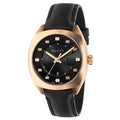 Gucci Black Leather Strap Black Dial Gold Tone Quartz Watch For Women - YA142407