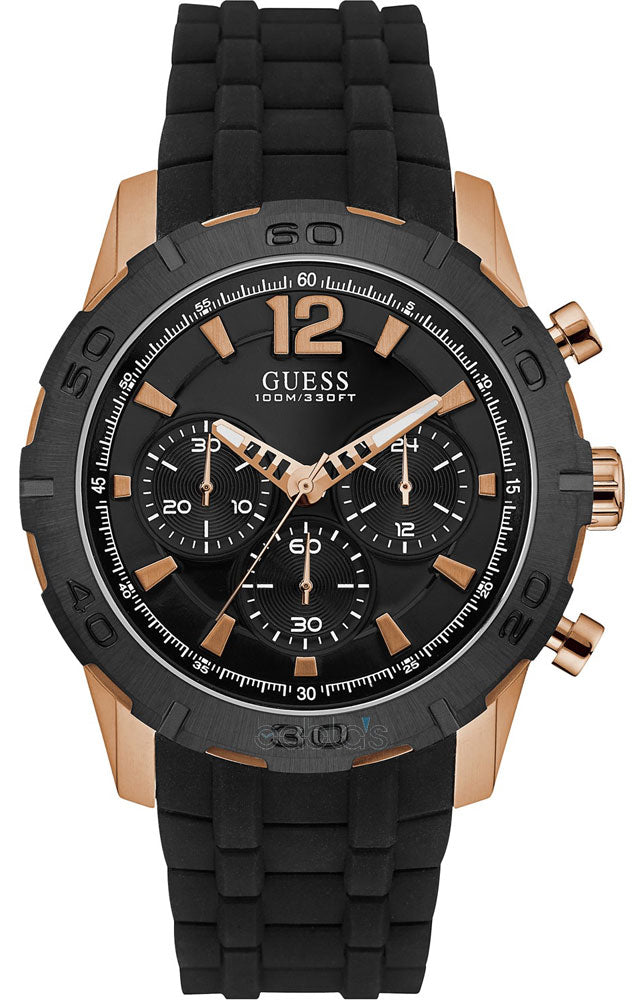 Guess Caliber Chronograph Black Dial Black Rubber Strap Watch for Men  - W0864G2