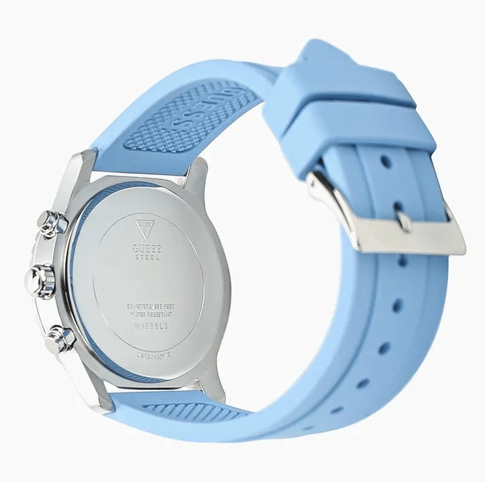 Guess Confetti Crystal  Silver Dial Turquoise Rubber Brand Watch For Women - W1098L3