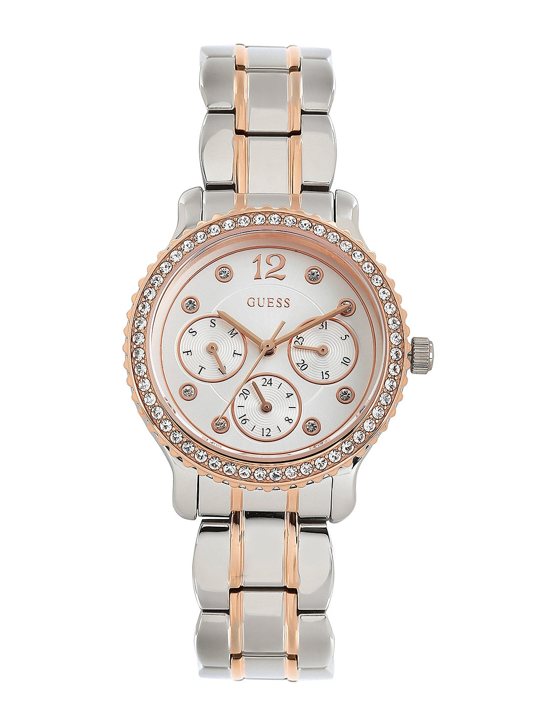 Guess Enchanting Diamonds Silver Dial Two Tone Steel Strap Watch for Women - W0305L3