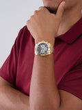 Guess Trophy Diamonds Black Dial Gold Steel Strap Watch for Men - GW0390G2