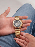 Guess Trophy Diamonds Black Dial Gold Steel Strap Watch for Men - GW0390G2