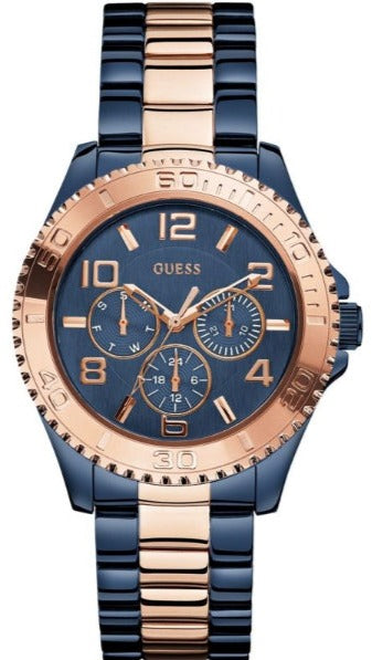 Guess BFF Multifunction Blue Dial Two Tone Steel Strap Watch for Women - W0231L6