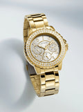 Guess Crown Jewel Diamonds White Dial Gold Steel Strap Watch for Women - GW0410L2