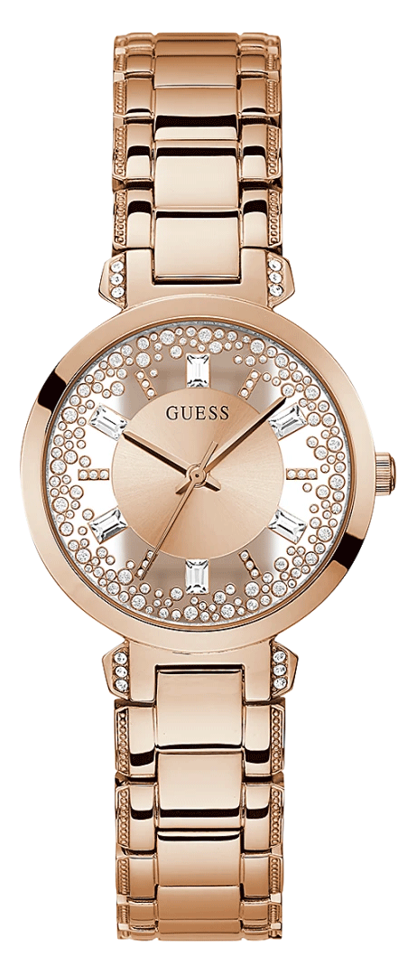 Guess Crystal Clear Rose Gold Dial Rose Gold Steel Strap Watch for Women - GW0470L3