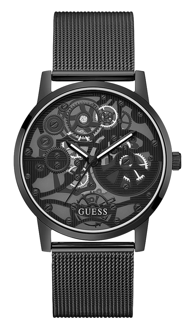 Guess Gadget Black Dial Black Mesh Bracelet Watch for Men - GW0538G3