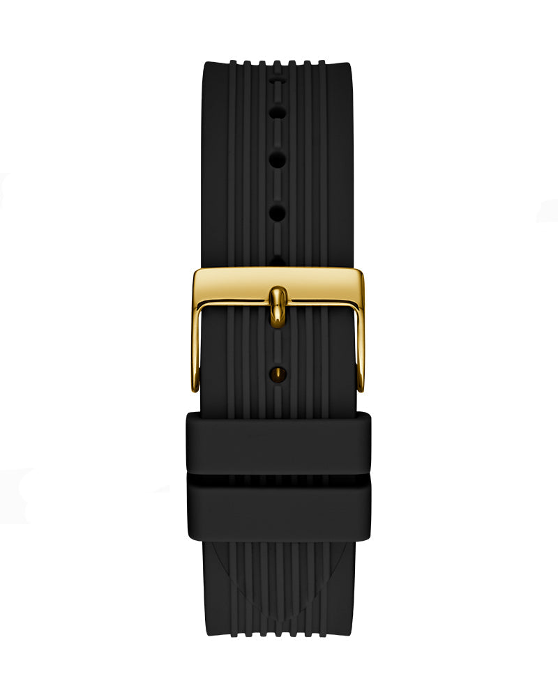 Guess Athena Gold Dial Black Rubber Strap Watch For Women - GW0030L2