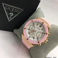 Guess Athena White Dial Pink Rubber Strap Watch For Women - GW0030L4