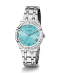 Guess Cosmo Diamonds Turquoise Dial Silver Steel Strap Watch for Women - GW0033L7