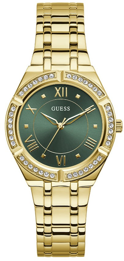 Guess Cosmo Diamonds Green Dial Gold Steel Strap Watch for Women - GW0033L8