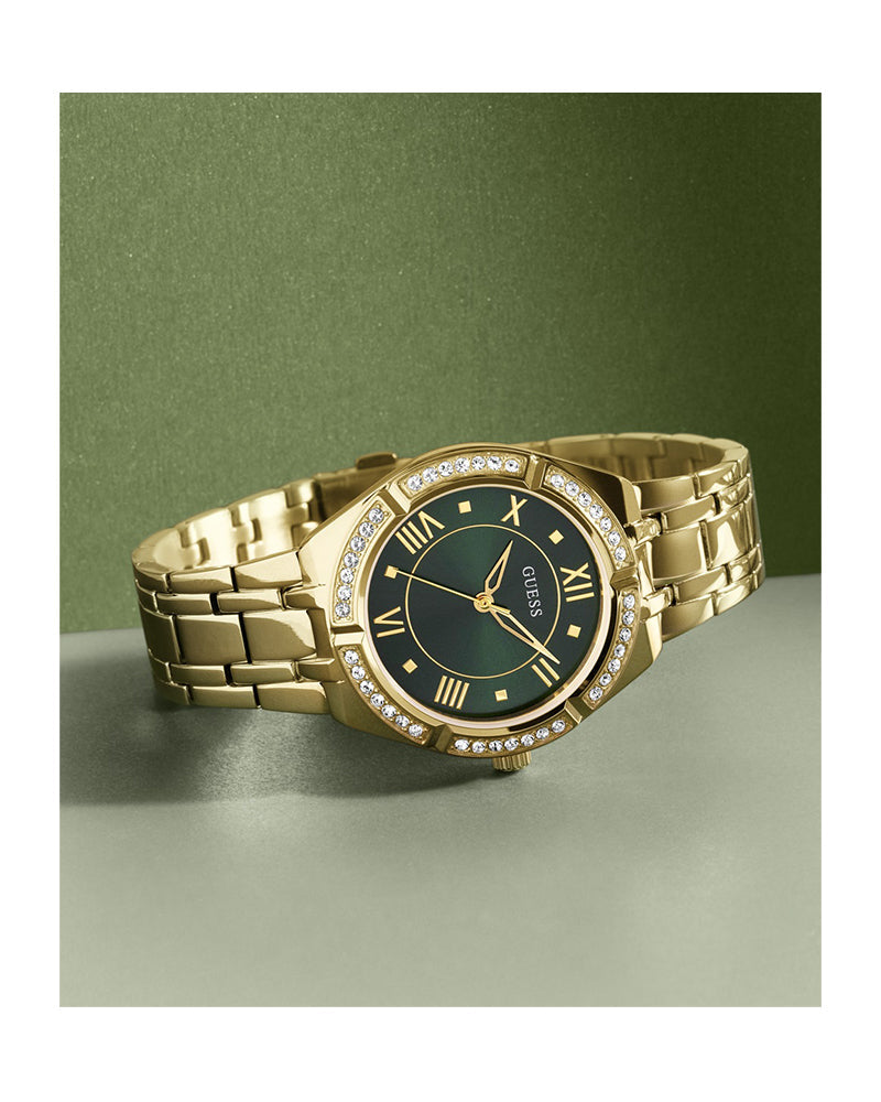 Guess Cosmo Diamonds Green Dial Gold Steel Strap Watch for Women - GW0033L8