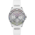 Guess Frontier Diamonds Silver Dial White Rubber Strap Watch for Women - GW0045L1