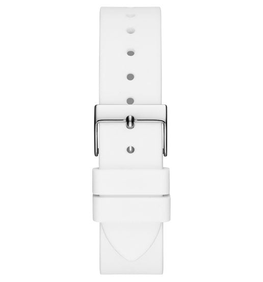 Guess Frontier Diamonds Silver Dial White Rubber Strap Watch for Women - GW0045L1