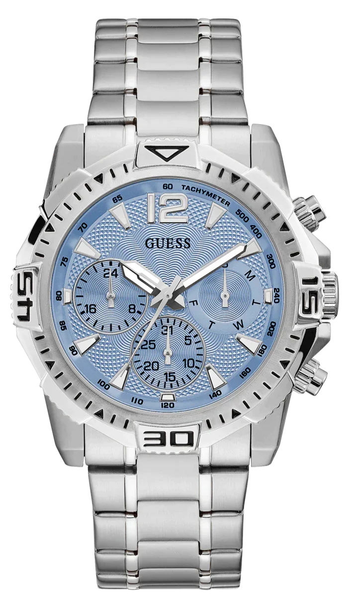 Guess Commander Chronograph Blue Dial Silver Steel Strap Watch for Men - GW0056G2