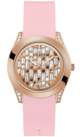 Guess Clarity Gold Dial Pink Silicone Strap Watch for Women - GW0109L2