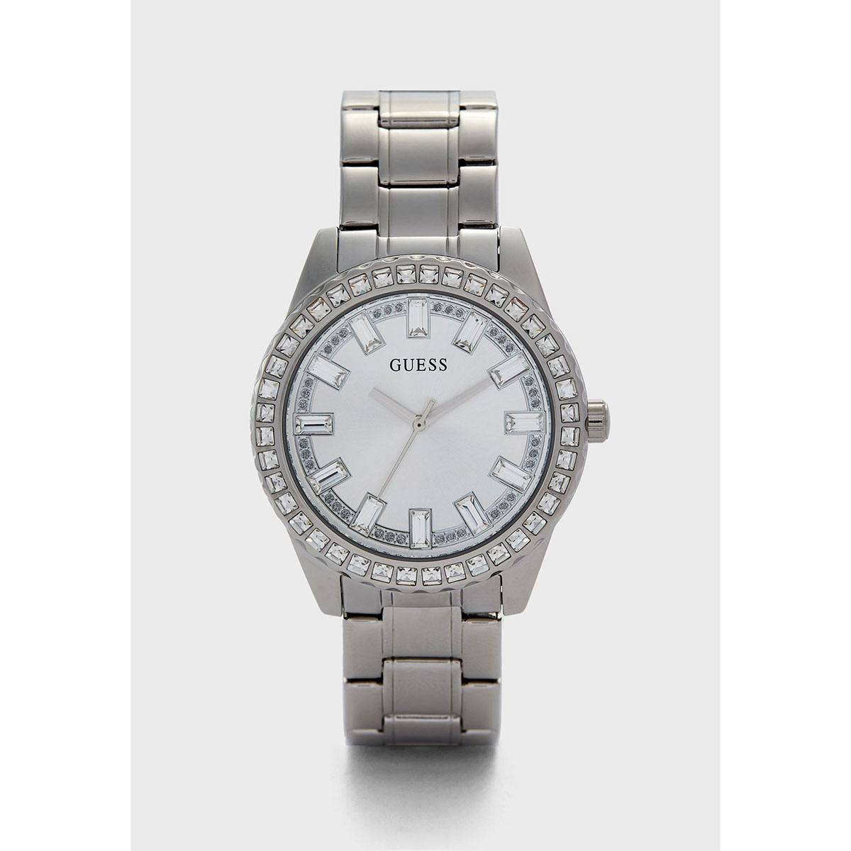 Guess Sparkler Diamonds Silver Dial Silver Steel Strap Watch for Women - GW0111L1