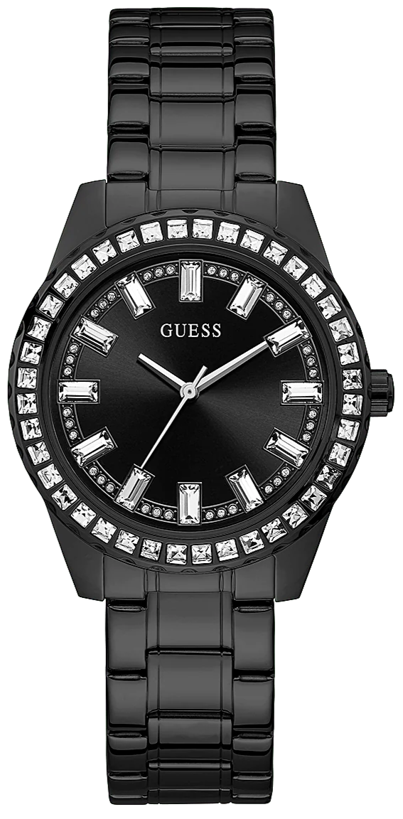 Guess Sparkler Diamonds Black Dial Black Steel Strap Watch for Women - GW0111L4