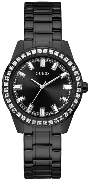 Guess Sparkler Diamonds Black Dial Black Steel Strap Watch for Women - GW0111L4