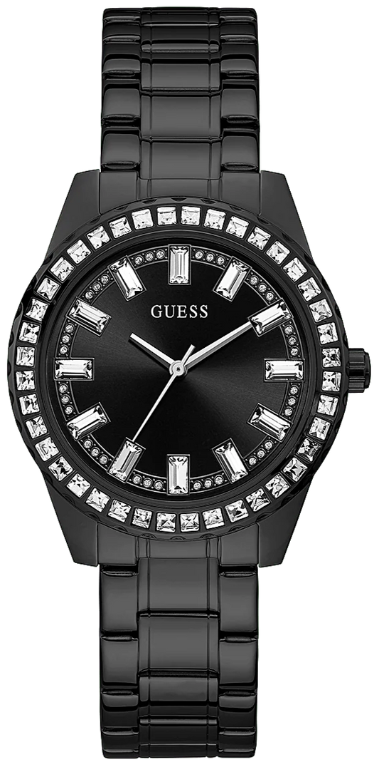 Guess Sparkler Diamonds Black Dial Black Steel Strap Watch for Women - GW0111L4