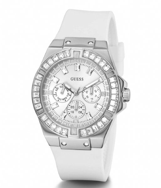 Guess Venus Diamonds White Dial White Rubber Strap Watch for Women - GW0118L3