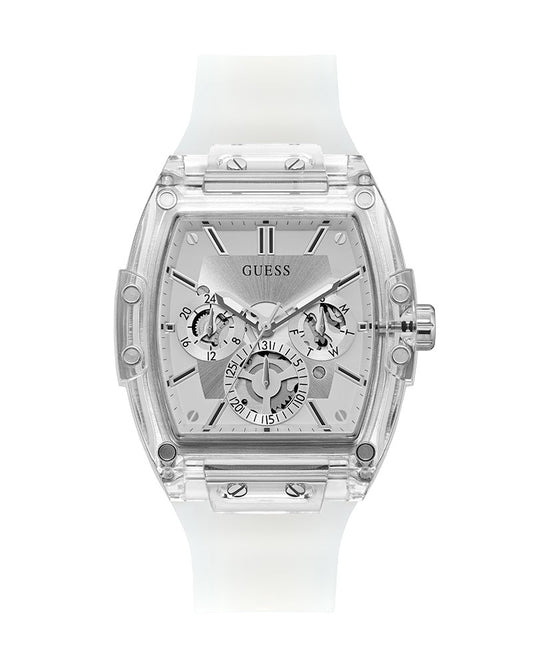 Guess Phoenix Multi Function Silver Dial White Rubber Strap Watch for Men - GW0203G1