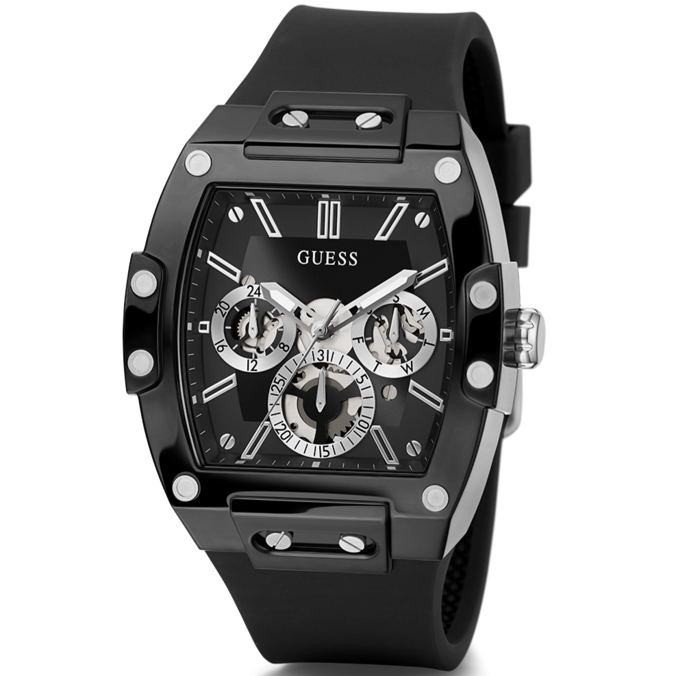 Guess Phoenix Multifunction Black Dial Black Rubber Strap Watch for Men - GW0203G3