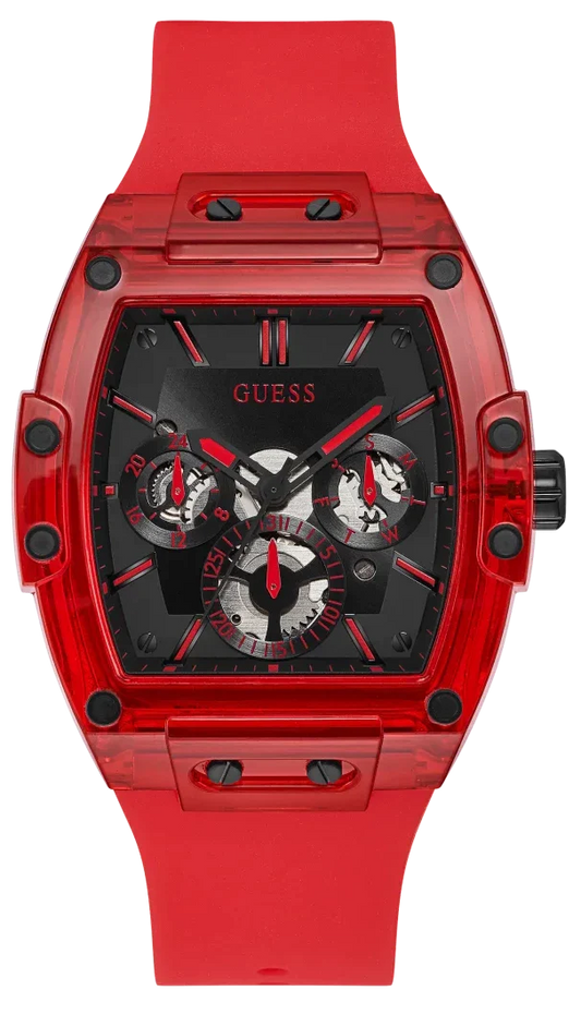 Guess Phoenix Multifunction Black Dial Red Rubber Strap Watch for Men - GW0203G5