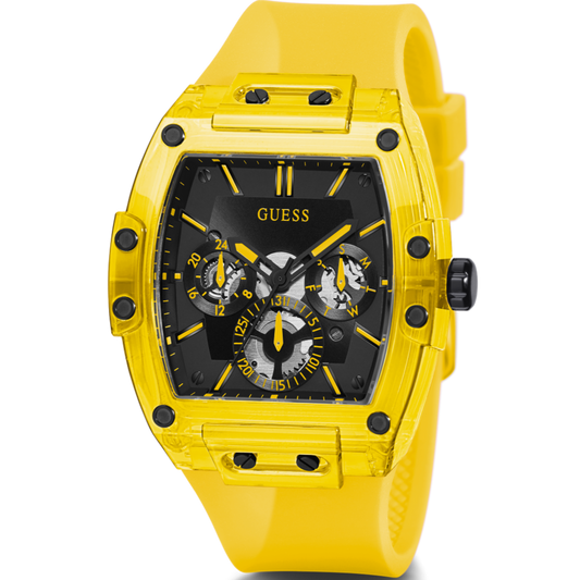 Guess Phoenix Multi Function Black Dial Yellow Rubber Strap Watch for Men - GW0203G6