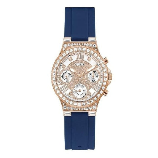 Guess Moonlight Diamonds White Dial Blue Rubber Strap Watch for Women - GW0257L3