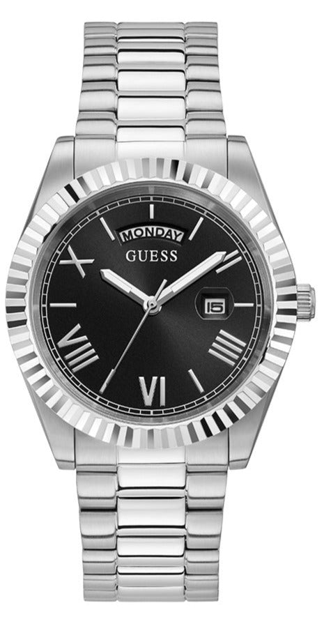 Guess Connoisseur Black Dial Silver Steel Strap Watch for Men - GW0265G1