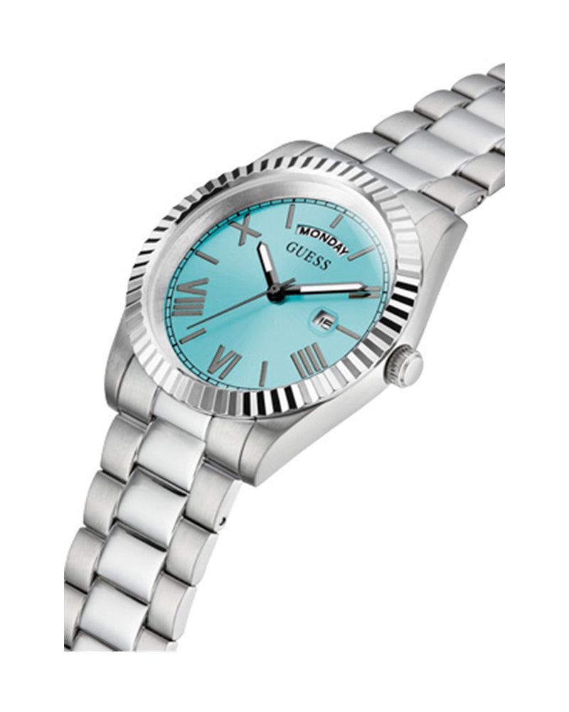 Guess Connoisseur Turquoise Dial Silver Steel Strap Watch for Men - GW0265G11