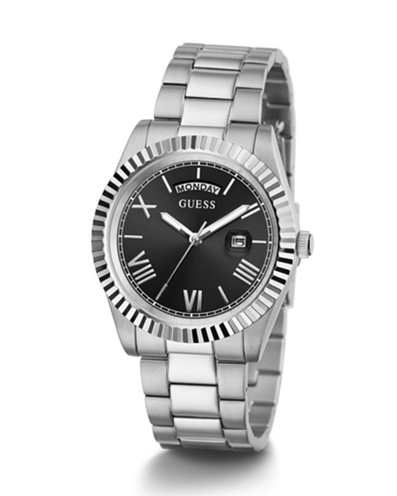 Guess Connoisseur Black Dial Silver Steel Strap Watch for Men - GW0265G1