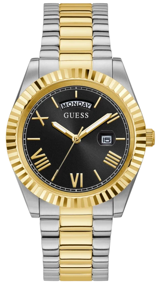 Guess Connoisseur Black Dial Two Tone Steel Strap Watch for Men - GW0265G5