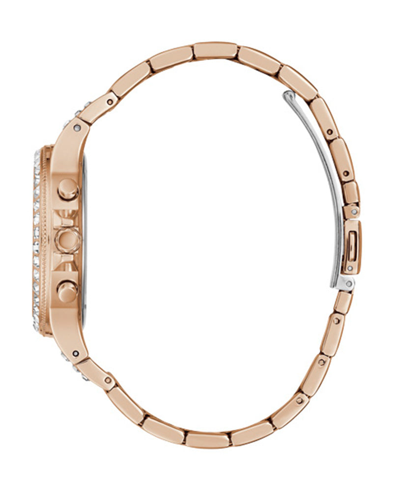 Guess Moonlight Multi Function Diamonds White Dial Rose Gold Steel Strap Watch for Women - GW0320L3