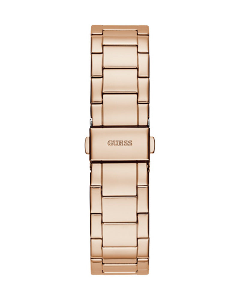 Guess Moonlight Multi Function Diamonds White Dial Rose Gold Steel Strap Watch for Women - GW0320L3