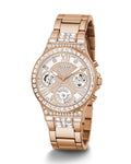 Guess Moonlight Multi Function Diamonds White Dial Rose Gold Steel Strap Watch for Women - GW0320L3