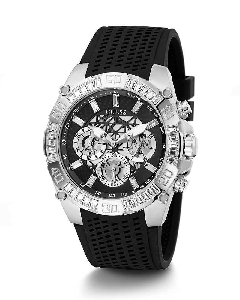 Guess Trophy Multifunction Black Dial Black Rubber Strap Watch for Men - GW0333G1