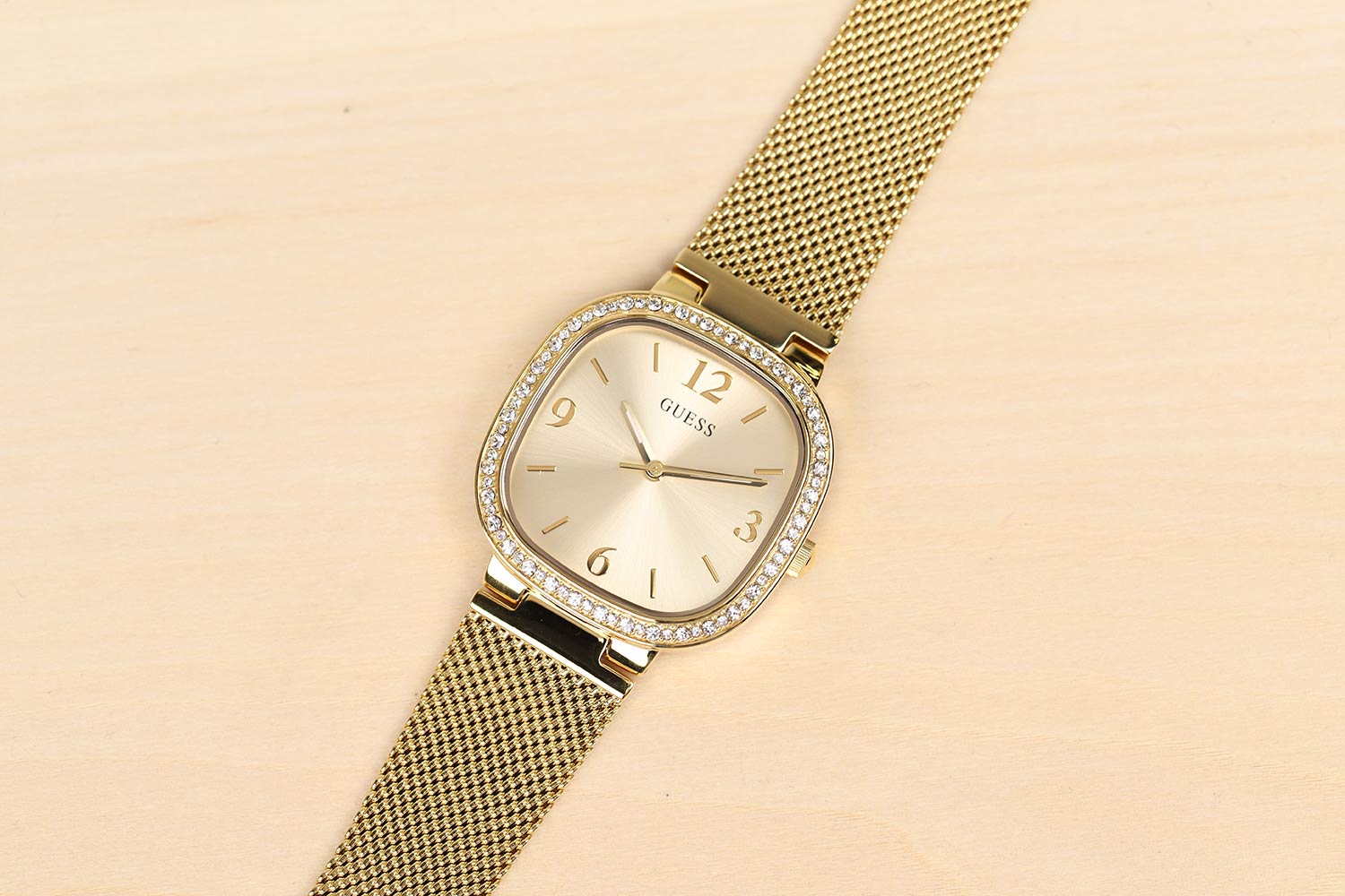 Guess Tapestry Diamonds Gold Dial Gold Mesh Bracelet Watch for Women - GW0354L2