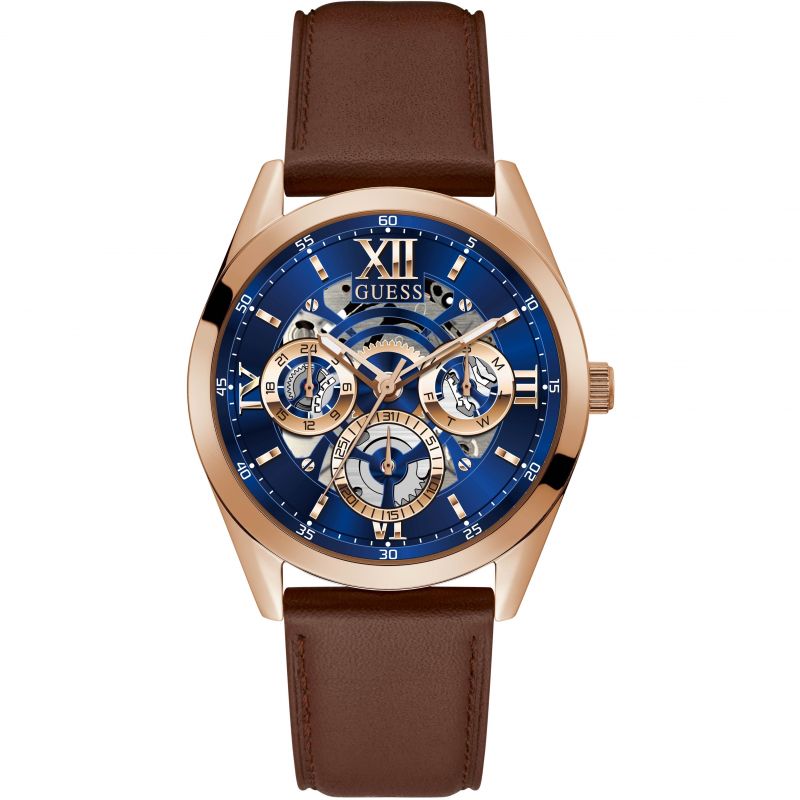 Guess Tailor Analog Blue Dial Brown Leather Strap Watch for Men - GW0389G3