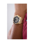 Guess Trophy Diamonds Black Dial Gold Steel Strap Watch for Men - GW0390G2