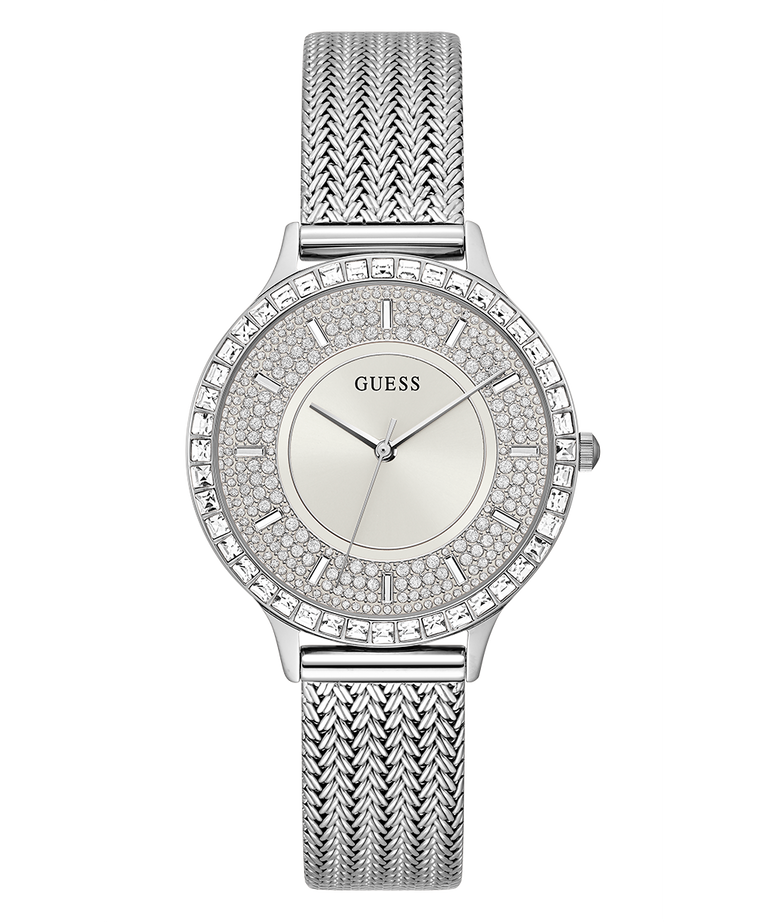 Guess Soiree Diamonds Silver Dial Silver Mesh Bracelet Watch for Women - GW0402L1