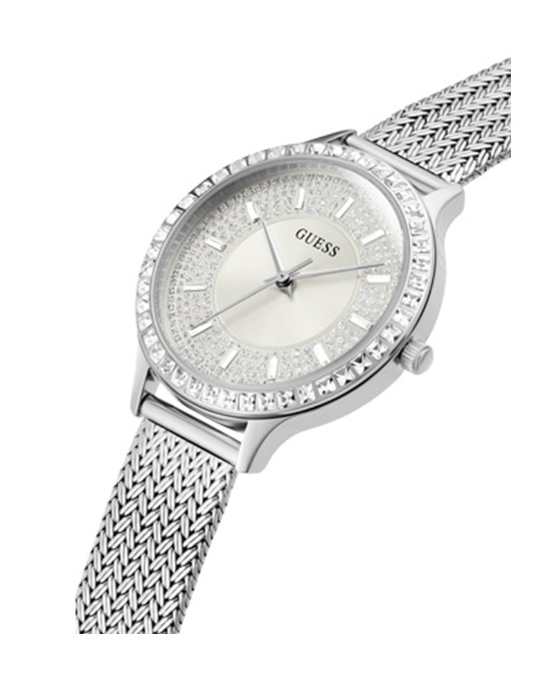 Guess Soiree Diamonds Silver Dial Silver Mesh Bracelet Watch for Women - GW0402L1