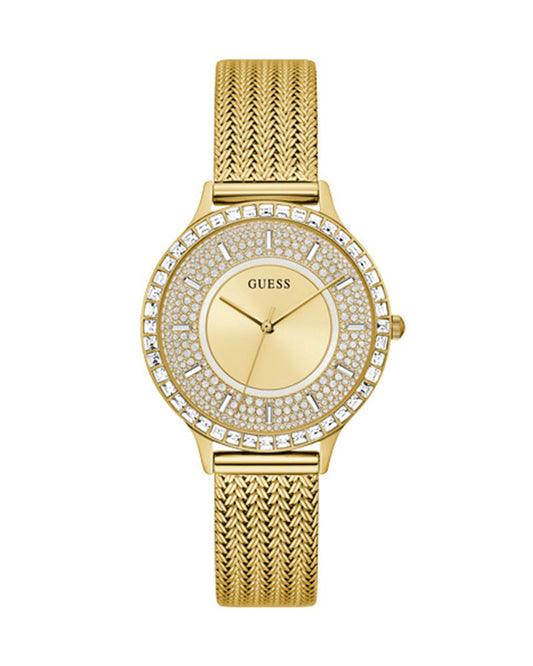 Guess Soiree Diamonds Gold Dial Gold Mesh Bracelet Watch for Women - GW0402L2